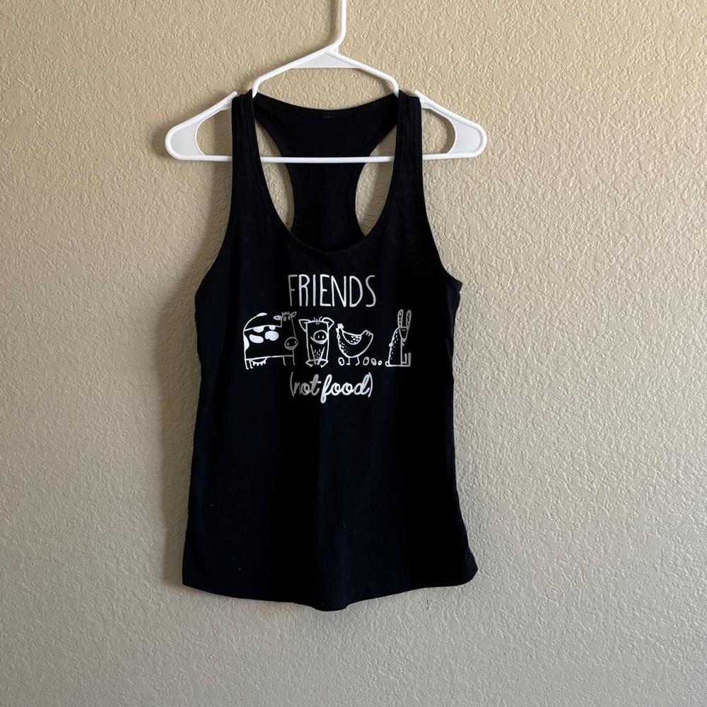“Friends Not Food” Graphic Tank Top Black Size Small